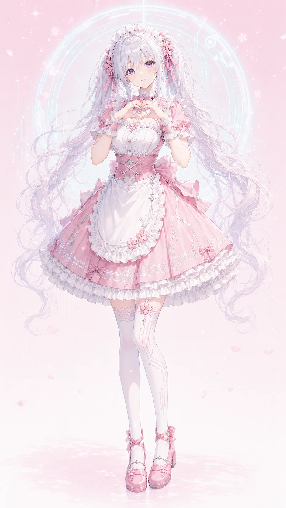 ピンクの制服をまとい、ハートを作るNana Pink